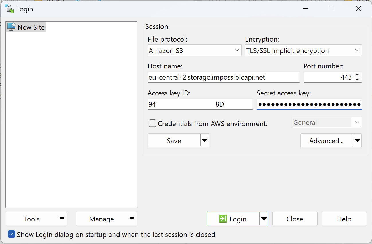 How to use Impossible Cloud Storage with WinSCP